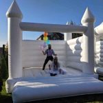 Medieval castle-themed bounce house