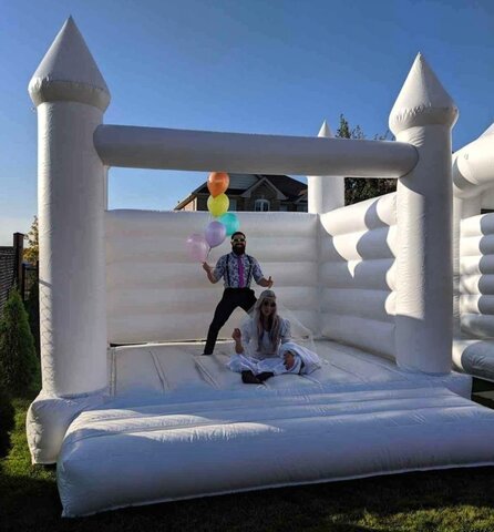Medieval castle-themed bounce house