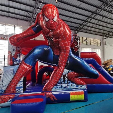 Bounce house featuring superheroes in action